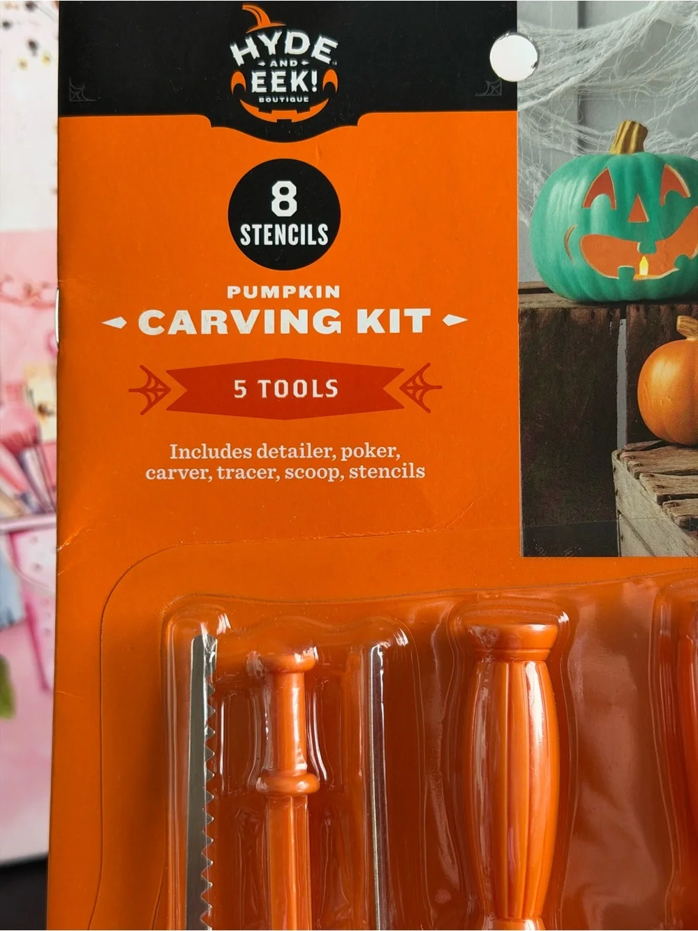 Hyde & Eek! Orange Pumpkin Carving Tool Kit - 5-Piece Set & light set